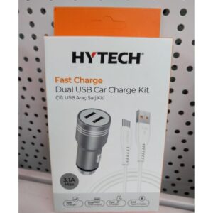 Hytech HY-X68T 3.1 Amper Type-C Kablolu 2 Usb Girişli Mavi Metal Araç Şarj Cihazı